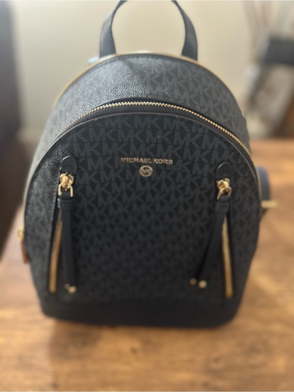 Michael Kors Black MK Logo Mini Backpack with Gold Hardware
